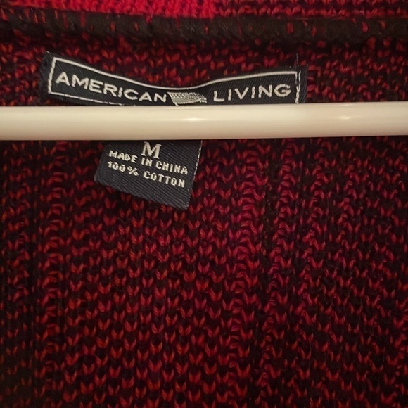 American Living Shawl Collar red and black plaid sweater blazer Med - Picture 2 of 5